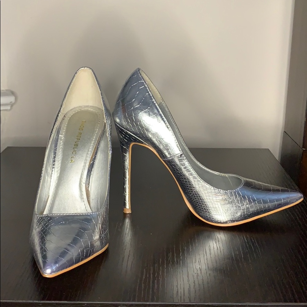 Silver croc heels